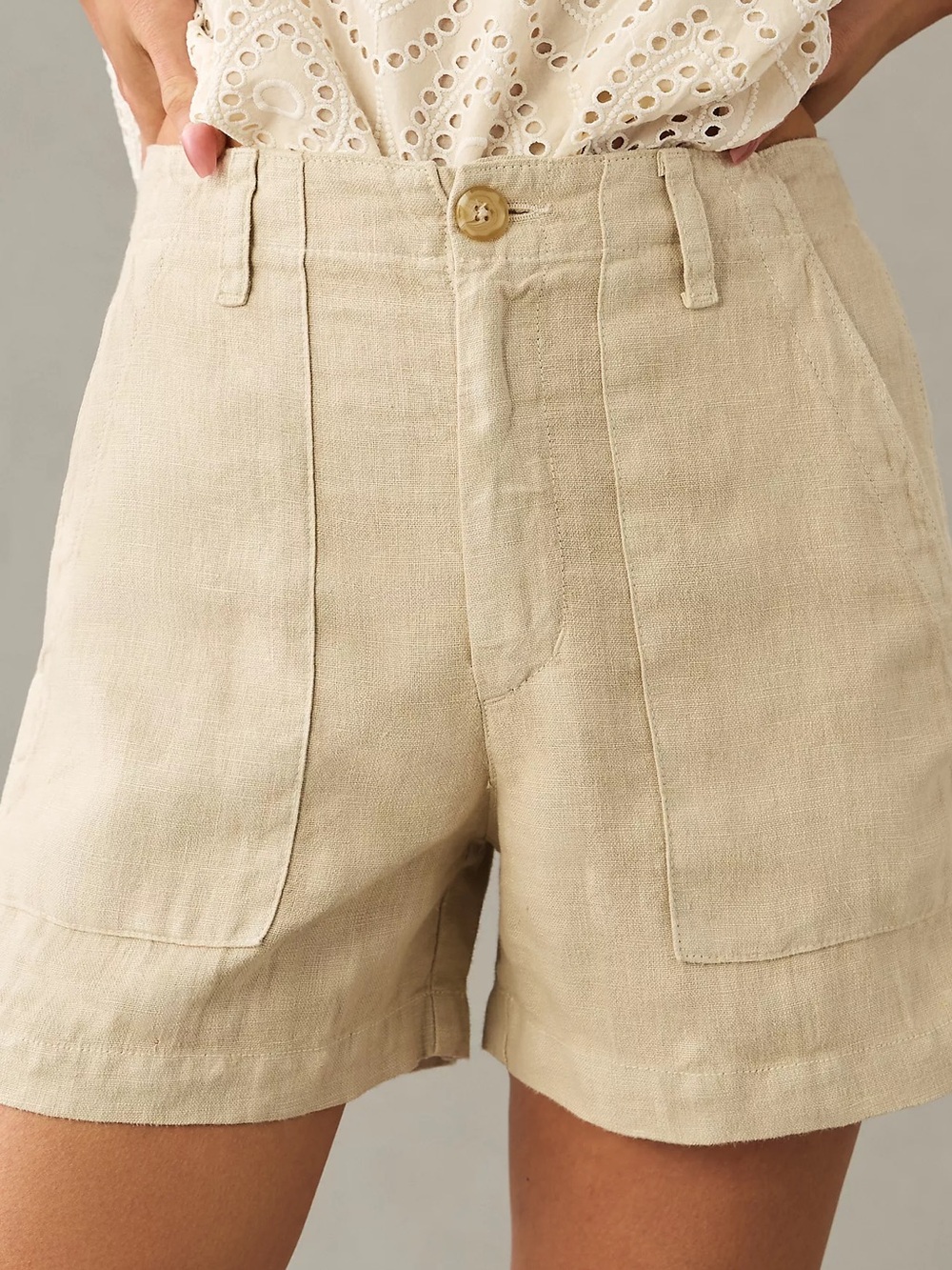 THEORY Women’s Khaki High-Rise Linen-Blend Shorts